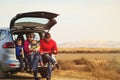 Family with two kids travel by car in mountains Royalty Free Stock Photo