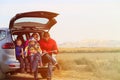 Family with two kids travel by car in mountains Royalty Free Stock Photo