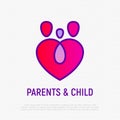 Family: two parents and child symbol. Adoption, parenting logoo in heart shape. Modern vector illustration Royalty Free Stock Photo