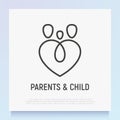 Family: two parents and child symbol. Adoption, parenting logoo in heart shape. Modern vector illustration Royalty Free Stock Photo