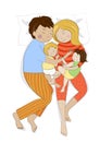 Family with two small children sleeping together