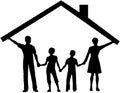 Family under house hold home roof over kids Royalty Free Stock Photo