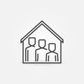 Family under House Roof line icon. Vector Stay Home symbol