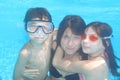 Family underwater in the swimming pool