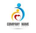 Family union, heart shaped happy love family care logo on white background.