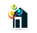 Family union Home house in hands care icon logo illustrations. Future, emotion.
