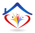 Family union and love in heart shape house logo