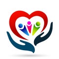 Family union love red heart children kids taking care hands love parent family growth parenting care symbol icon design vector Royalty Free Stock Photo