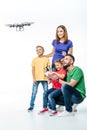 Family using hexacopter drone isolated