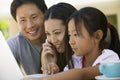 Family Using Laptop in backyard