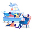 Family Using Modern Gadgets Flat Illustration