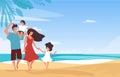 Family vacation on the beach, parents have fun with children at the sea. Mom and dad with a girl and a boy relax in the Royalty Free Stock Photo