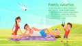 Family Vacation, Happy Members on Picnic Banner. Royalty Free Stock Photo