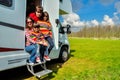 Family vacation, RV (camper) travel in motorhome with kids