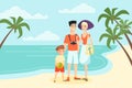 Family vacation by sea or ocean flat cartoon color concept vector illustration Royalty Free Stock Photo