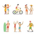 Family vacation set going have fun holidays illustration. Royalty Free Stock Photo