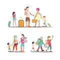 Family vacation set going have fun holidays illustration. Royalty Free Stock Photo