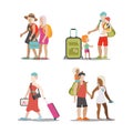 Family vacation set going have fun holidays illustration. Royalty Free Stock Photo