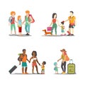 Family vacation set going have fun holidays illustration. Royalty Free Stock Photo