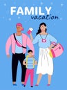 Family vacation and summer travel banner with people sketch vector illustration. Royalty Free Stock Photo