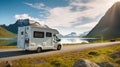 Family vacation travel RV, holiday trip in motorhome, Caravan car Vacation. Generative AI