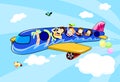 Family vacation trip on an airplane Royalty Free Stock Photo