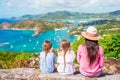 Family vacation. View of English Harbor from Shirley Heights, Antigua, paradise bay at tropical island in the Caribbean Royalty Free Stock Photo