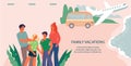 Family vacation web banner template flat vector illustration. Royalty Free Stock Photo