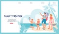 Family vacation website banner template with family on the beach, flat vector. Royalty Free Stock Photo