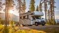 Family Vacationing in Comfort and Style With Motorhome, Caravan car Vacation. Generative AI