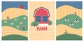 Family vacations farm, farmhouse, rural landscape, animals - cow, sheep. Nature, ecology, organic, environment banners