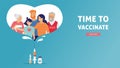 Family Vaccination concept design. Time to vaccinate banner - syringe with vaccine for COVID-19, flu or influenza and a