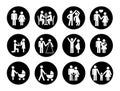 Family vector icons set in black and white Royalty Free Stock Photo