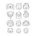 Family vector icons set in thin line style. Happy faces set. Family. Grandparents, mother, father, children and pets Royalty Free Stock Photo