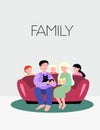 Family, vector illustration. Mom reads a book, dad holds a cat in his arms, children listen as mom reads. Royalty Free Stock Photo