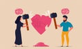 Family violence and breakup couple love people. Divorce with quarrel and anger conflict vector illustration concept. Woman and man Royalty Free Stock Photo