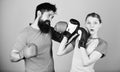 Family violence. Man and woman in boxing gloves. Boxing sport concept. Couple girl and hipster practicing boxing. Sport Royalty Free Stock Photo