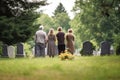 Family visit grave at the cemetery. Generative AI