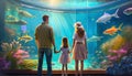 family visiting marine aquariums