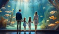 family visiting marine aquariums