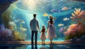 family visiting marine aquariums