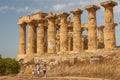 Family visiting ruined temple