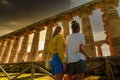 Family visits an ancient temple