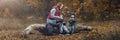 Family walk in the autumn forest Royalty Free Stock Photo