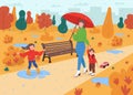 Family walk in fall park flat color vector illustration Royalty Free Stock Photo