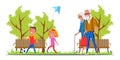 Family walk in park flat vector illustration Royalty Free Stock Photo