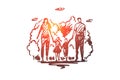 Family, walk, park, parents, leisure concept. Hand drawn isolated vector.