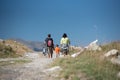 Family walk in sunny day in Els Cortals de Encamp on Andorra, Pyrennes Mountians Royalty Free Stock Photo