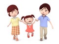 Family walk together with holding hands. 3D illustration