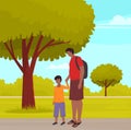 Family walk together in park. Dad and son leisure activity. Parents and children, outdoor activity Royalty Free Stock Photo
